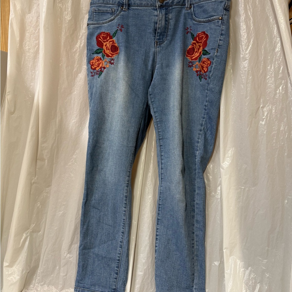 Workshop Republic Clothing Blue Floral Skinny Jeans. Size 10 - Picture 2 of 6